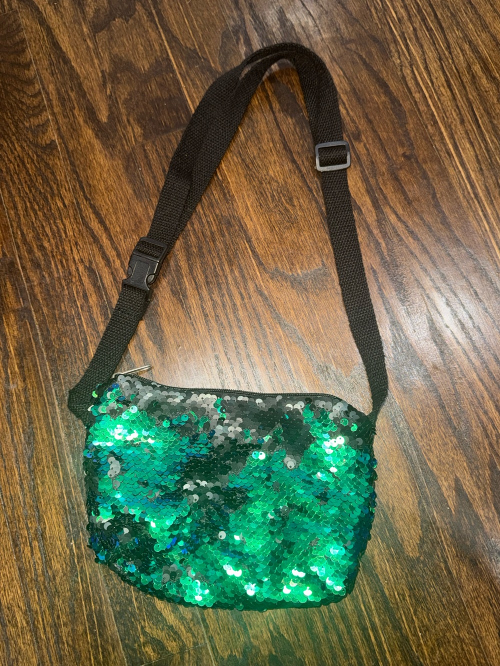 Kids Sequin black and green purse
